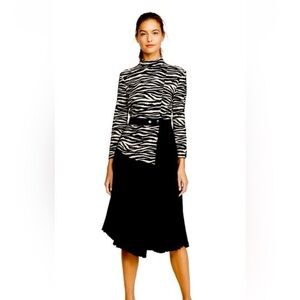 A.L.C. Peyton Zebra-Print Paneled & Pleated Midi Dress Mix Long Sleeve Night Out